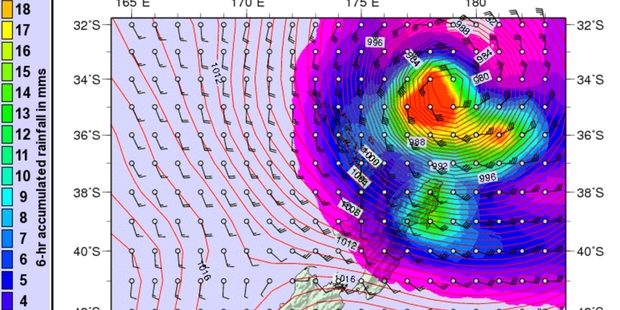 A forecast image of the potentially damaging storm. Photo / Metvuw.com