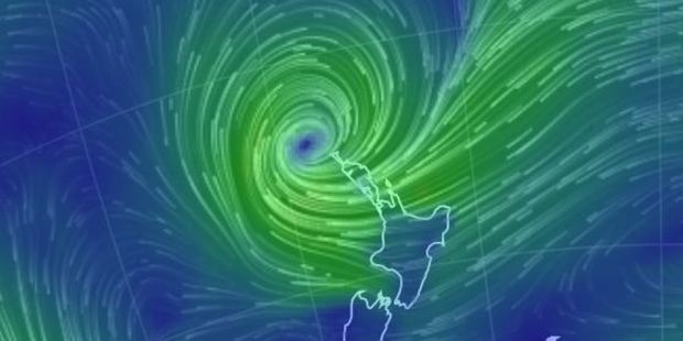 Cyclone Lusi as seen from earth.nullschool.net.