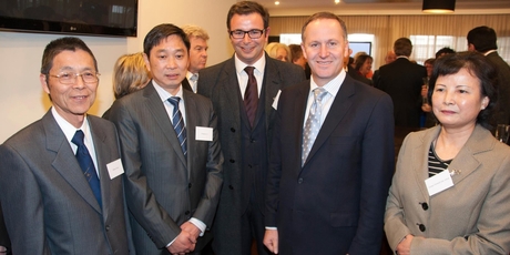 Prime Minister John Key at the opening of the Boulevard Hotel with (from left) Wilson Chow, Donghua Liu, Councillor Cameron Brewer and Chinese Consul-General Liao Juhua.