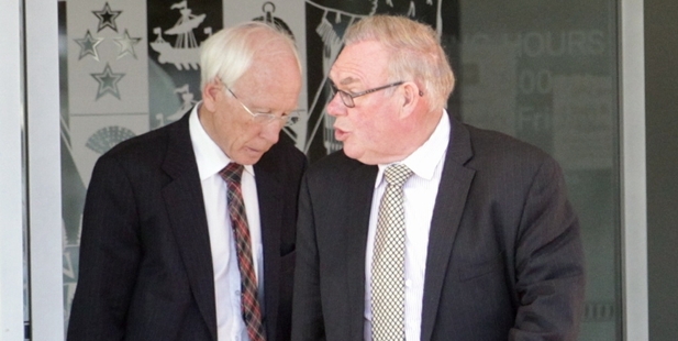 Rodney Green, right, leaving court this week with his lawyer, Paul Mabey QC. Photo / Paul Taylor