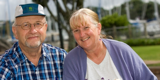 Ray Taylor and Evonne Bingley enjoy ice cream at the Town Basin after the storm. Photo/Ron Burgin
