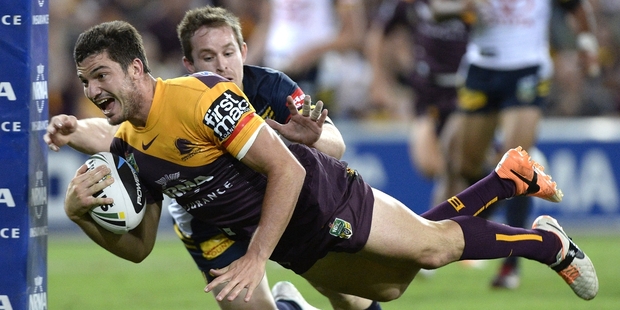 Matt Gillett scores against the Cowboys on Friday night. Photo / Getty Images