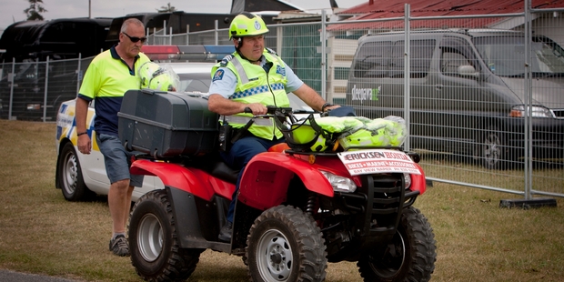 Helmeted Sergeant Nigel Hurley sets a good example for quad bike riders. Photo/Glenn Taylor