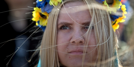 A pro-Ukrainian demonstrator at a rally in Simferopol. Photo / AP