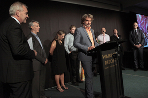 Northern Advocate Editor Craig Cooper speaks to the crowd as he accepts the award for Newspaper of the Year.