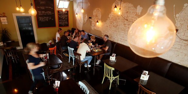 A plaster wall in The Taste Plate has been distressed with a hammer. Photo / Getty Images