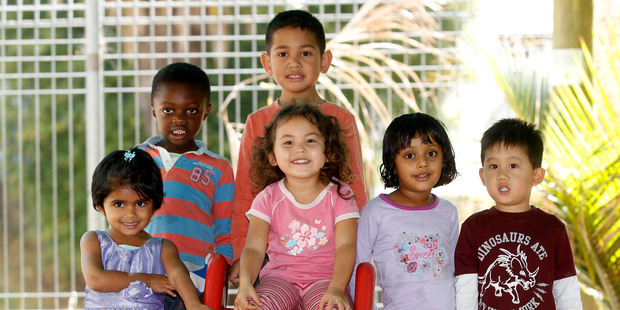 KiNZ Myers Park students, from left, Chetana Chincholimath, Nyatefe Kumah, Iakapo Asiata, Mahina Tromp (on slide), Vedaanshi Anand and Peerapat Chingsrithong. Photo / Chris Gorman