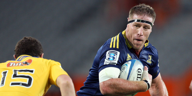 Brad Thorn of the Highlanders on the charge during the round six Super Rugby match between the Highlanders and the Hurricanes at Forsyth Barr Stadium. Photo / Getty Images.