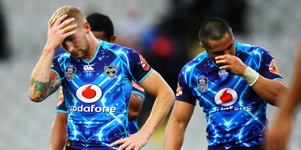Warriors' Sam Tomkins is dejected. Round two Telstra Premiership NRL match, Vodafone Warriors v St George Illawarra Dragons, Eden Park, Auckland. Photo: photosport.co.nz