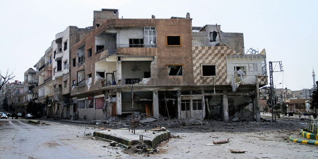 Damaged buildings are seen in Yabroud town, Syria.