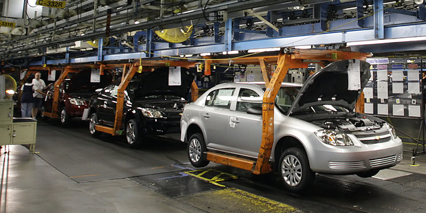 The Chevy Cobalt moves on the assembly line at the Lordstown Assembly Plant. The Cobalt is one of many cars recalled so far this year. Photo / AP