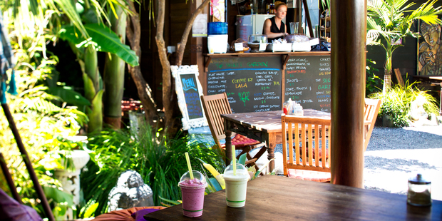 Just a few steps up from glorious Waihi Beach you can satisfy thirst, hunger and your need for shade at The Secret Garden. Photo / Babiche Martens