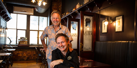 Tony's restaurant, Wellesley St West. Kelston Henderson with his Dad and Tony's owner, Ken Henderson. Photo / Michael Craig