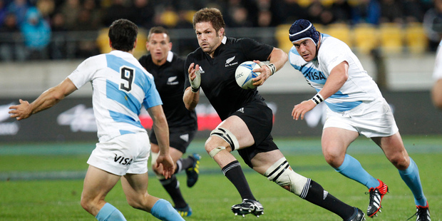 All Blacks captain Richie McCaw in action against Argentina. Photo / Mark Mitchell