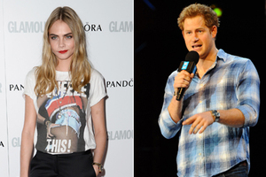 Cara Delevingne, Prince Harry and Kristen Stewart in their casual 'dressed-down' looks. Photos / Getty Images