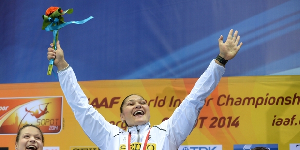 Val Adams cast off any demons she may have had at the world indoor champs in Poland by winning gold. Phot / AP