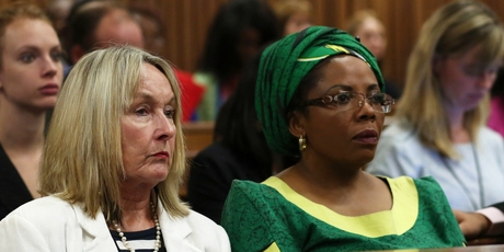 June Steenkamp, mother of Reeva Steenkamp, sits with African National Congress Women's League spokeswoman Jackie Mofokeng during the trial. Photo / AP