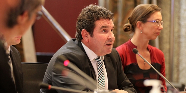 Opera House chairman Chris O'Reilly and chief executive Christine Spring addressing Hastings District Council yesterday. A financial turn-around at the facility has been curtailed due to concerns it is earthquake-prone. Photo/Duncan Brown