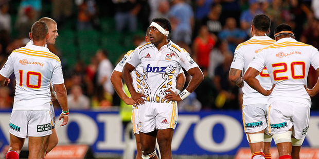 Asaeli Tikoirotuma of the Chiefs looks dejected after the teams' loss during the round six Super Rugby match between the Force and the Chiefs. Photo / Getty Images.