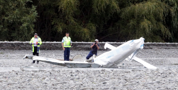 Light aeroplane crash in the Ngaruroro river near Maraekakaho in rural Hawkes Bay. Photo / Paul Taylor