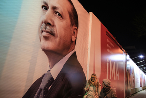 A huge poster of Turkish Prime Minister Recep Tayyip Erdogan in the city center in Istanbu, Turkey. Photo / AP