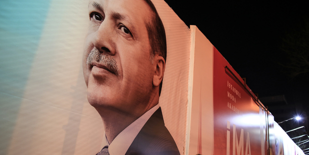 A huge poster of Turkish Prime Minister Recep Tayyip Erdogan in the city center in Istanbu, Turkey. Photo / AP