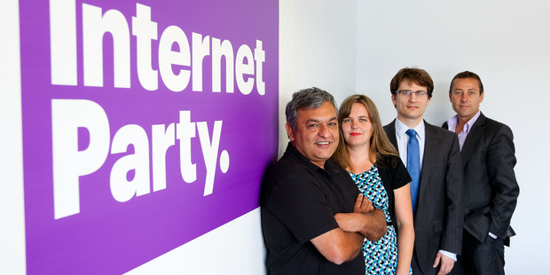 Internet Party chief executive Vikram Kumar, party secretary Anna Sutherland, legal counsel Graeme Edgeler and press secretary John Mitchell.