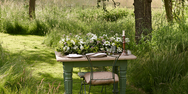 A simple table setting from 'Vintage Wedding Flowers' by Vic Brotherson. Photo / Catherine Gratwicke