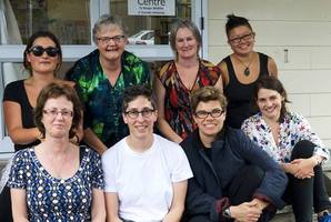 Alison Bechdel, centre front, at the Auckland Women's Centre. Photo / Lisa Williams