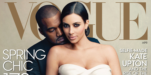 Annie Leibovitz's cover image for Vogue shows Kanye West and Kim Kardashian. Photo / AP