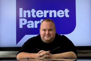 Kim Dotcom at the launch of his Internet Party. Photo / Brett Phibbs