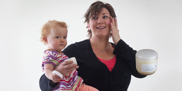 Sophia Rowe uses Waitrose Baby Bottom Butter as an anti-ageing cream and daughter Emelyn has also benefited from it. Photo / Richard Robinson