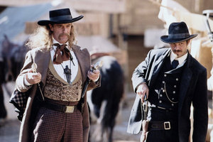 Keith Carradine as Wild Bill Hickock and Timothy Olyphant as Seth Bullock.