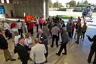 Supporters gathered at the Lowe Corporation Rescue Helicopter hangar last night. Photo / Glenn Taylor Supporters gathered at the Lowe Corporation Rescue Helicopter hangar last night. Photo / Glenn Taylor