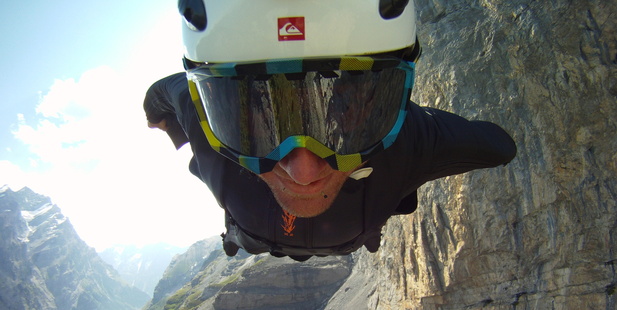 Dan Vicary during a flight using a wingsuit