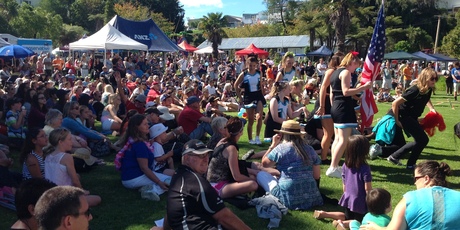 The crowd enjoying the sunshine and the show on the main stage