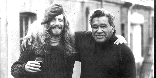 Composer Chris Cree Brown (left) with poet Hone Tuwhare in Dunedin in 1983.