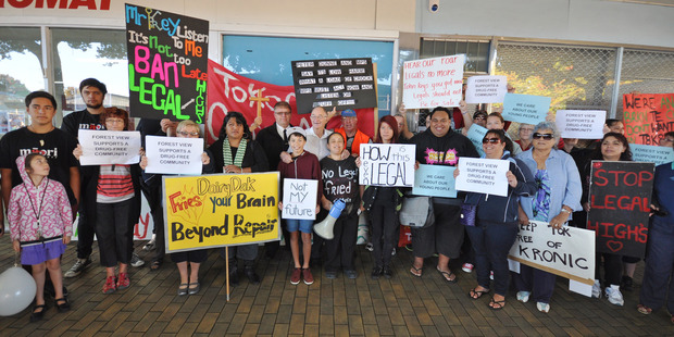 Protest against legal highs outside a local legal highs vendor in Tokoroa. Photo / Herald on Sunday / John Van De Ven
