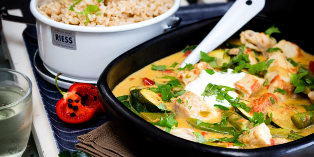 Thai fish curry with beans and courgettes. Photo / Babiche Martens.