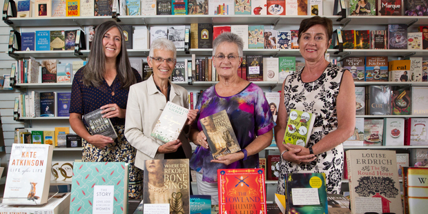 From left, Tanya Gribben, Patricia Kay, Carole Beu and Mary-Liz Corbett at the Women's Bookshop in Ponsonby.
Photo / Richard Robinson