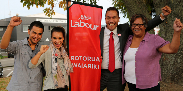 Tamati Coffey has been selected as Rotorua's Labour Party candidate. From left: Daniel Coffey, nephew, Katea Graham, niece, Tamati, and Rangi Coffey, mother. Photo / Peter Graney