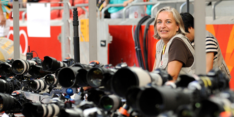 Photographer Anja Niedringhaus while covering competitions in the National Stadium at the Olympics in Beijing. Photo / AP