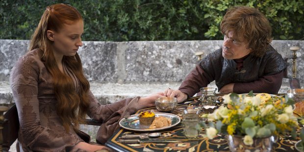 Sansa (Sophie Turner) and Tyrion (Peter Dinklage) contend with their unwanted union in season four of Game of Thrones.