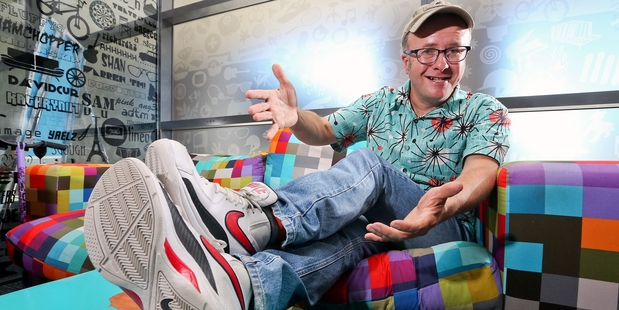 Trade Me's Mike O'Donnell shows off his new Nikes - the label is a big online seller with men. Photo / Hagen Hopkins