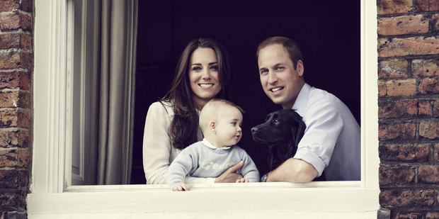 Prince William, Duke of Cambridge, Catherine, Duchess of Cambridge and Prince George of Cambridge pose for an official family portrait. Photo / Camera Press / Jason Bell