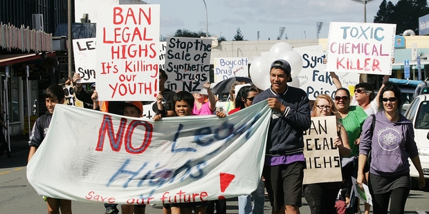 Protesters take to Whangarei streets rallying against the sale of legal highs. Photo/Ron Burgin