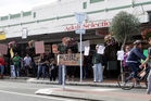 A protest rally was held outside Adult Selections in Heretaunga St East in Hastings on Saturday. A protest rally was held outside Adult Selections in Heretaunga St East in Hastings on Saturday.