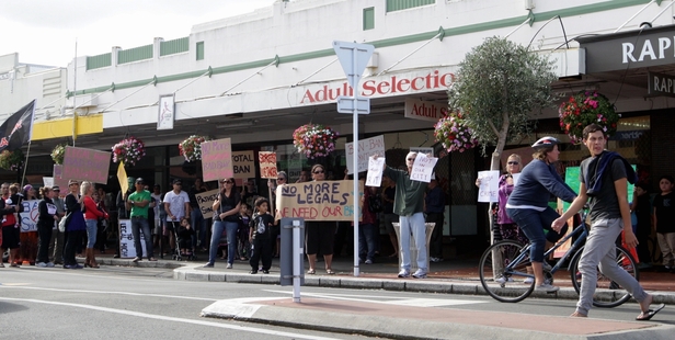 A protest rally was held outside Adult Selections in Heretaunga St East in Hastings on Saturday.