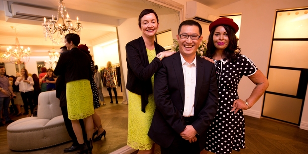 Julia Jack (left), head of product and marketing for Vodafone, and Belinda McKenzie joined Richard Wong She at the fashion show yesterday. Photo / Dean Purcell