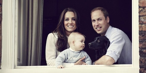 Prince William, Duke of Cambridge and Catherine, Duchess of Cambridge with their son Prince George and pet dog Lupo. Photo / AFP